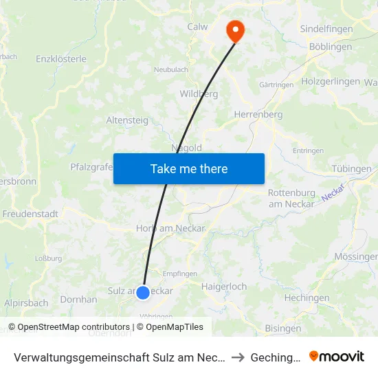 Verwaltungsgemeinschaft Sulz am Neckar to Gechingen map