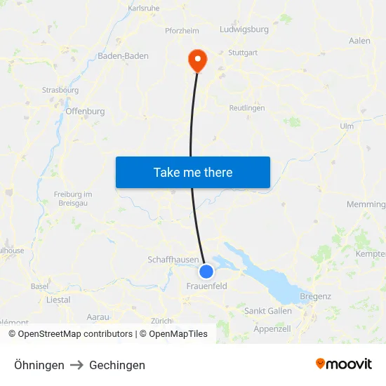 Öhningen to Gechingen map