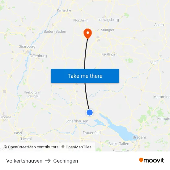 Volkertshausen to Gechingen map