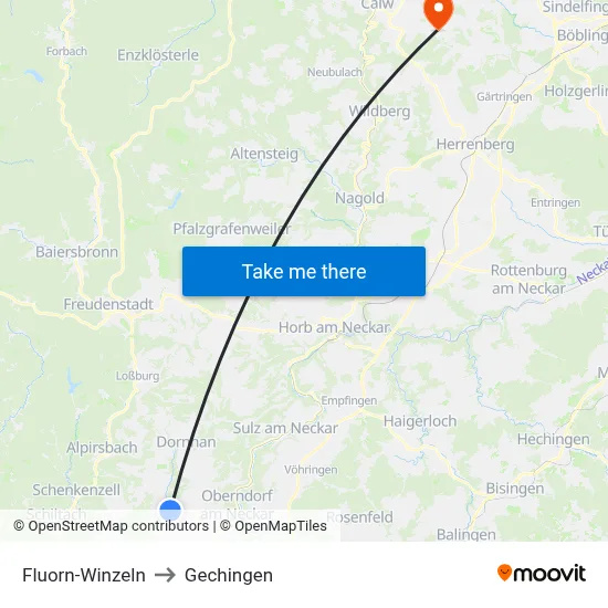 Fluorn-Winzeln to Gechingen map