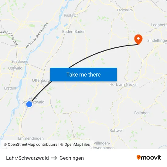 Lahr/Schwarzwald to Gechingen map