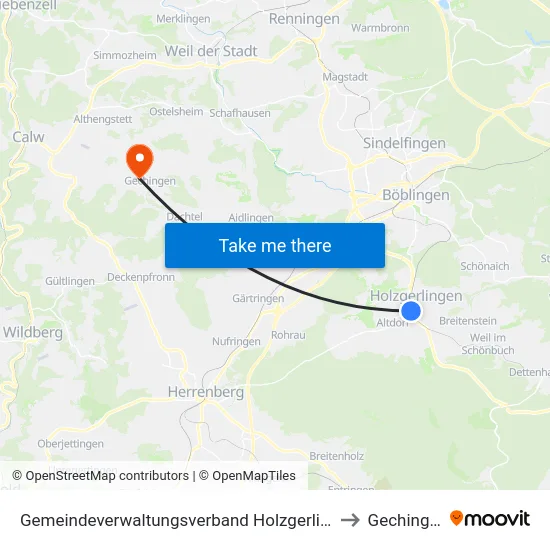 Gemeindeverwaltungsverband Holzgerlingen to Gechingen map