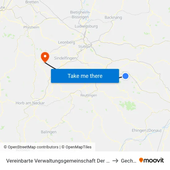Vereinbarte Verwaltungsgemeinschaft Der Stadt Weilheim An Der Teck to Gechingen map