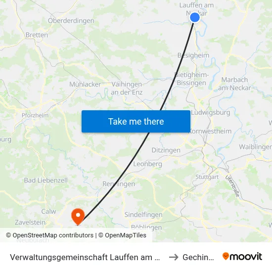 Verwaltungsgemeinschaft Lauffen am Neckar to Gechingen map