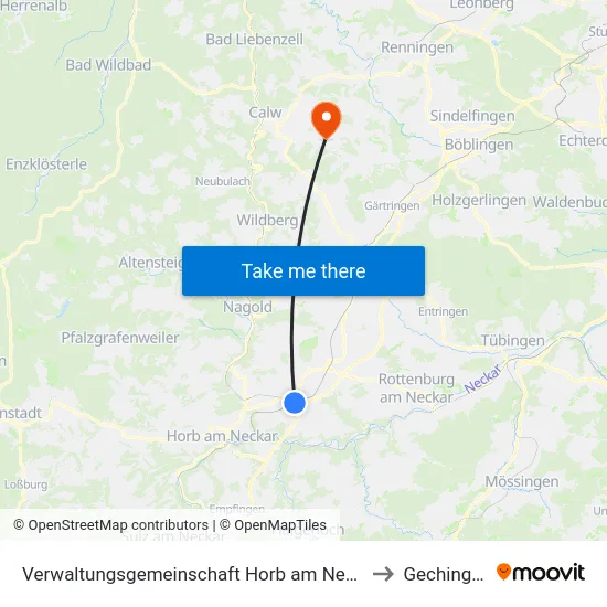 Verwaltungsgemeinschaft Horb am Neckar to Gechingen map