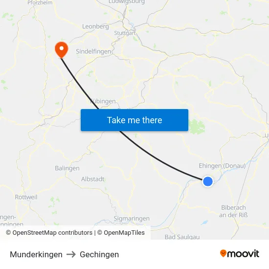 Munderkingen to Gechingen map
