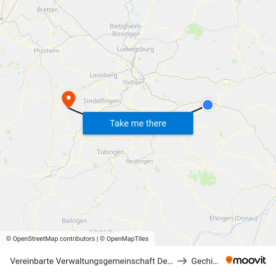 Vereinbarte Verwaltungsgemeinschaft Der Stadt Uhingen to Gechingen map