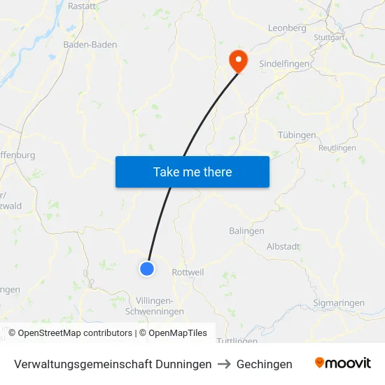 Verwaltungsgemeinschaft Dunningen to Gechingen map