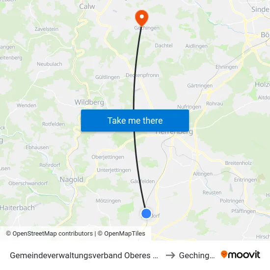Gemeindeverwaltungsverband Oberes Gäu to Gechingen map