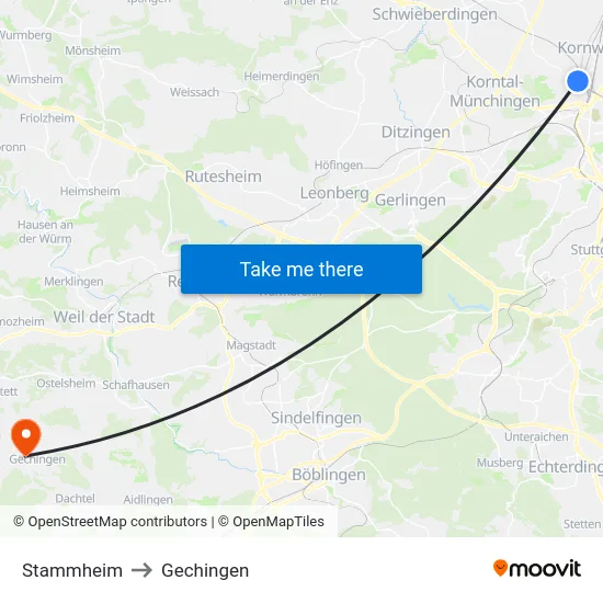 Stammheim to Gechingen map