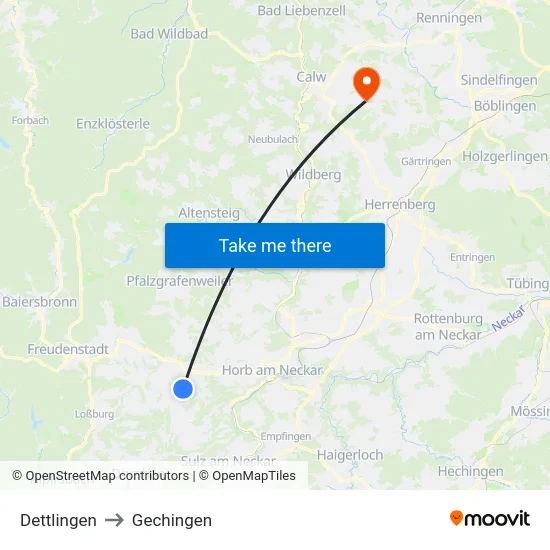 Dettlingen to Gechingen map
