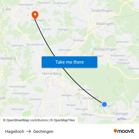 Hagelloch to Gechingen map