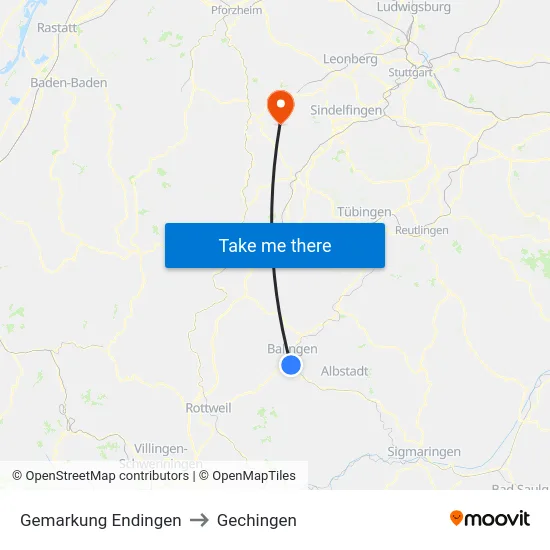Gemarkung Endingen to Gechingen map