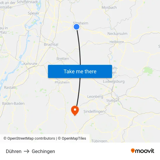Dühren to Gechingen map