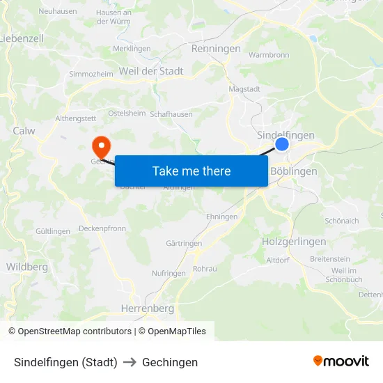 Sindelfingen (Stadt) to Gechingen map