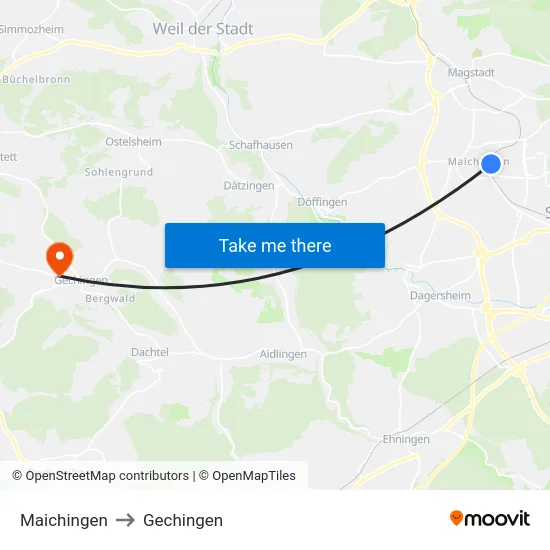 Maichingen to Gechingen map