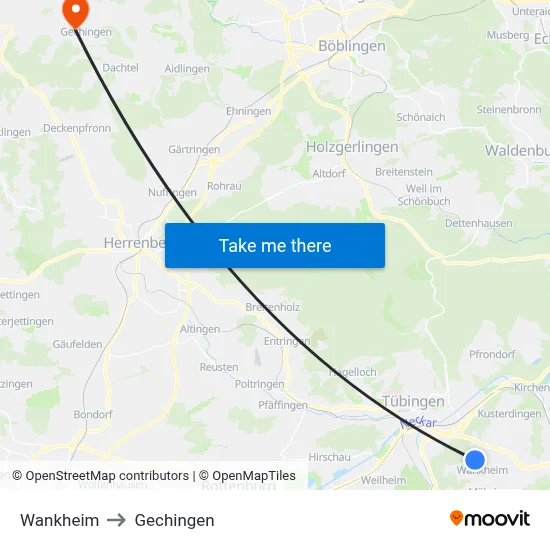 Wankheim to Gechingen map