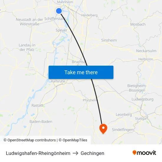 Ludwigshafen-Rheingönheim to Gechingen map