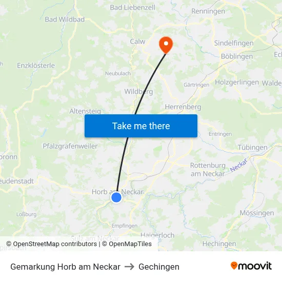 Gemarkung Horb am Neckar to Gechingen map