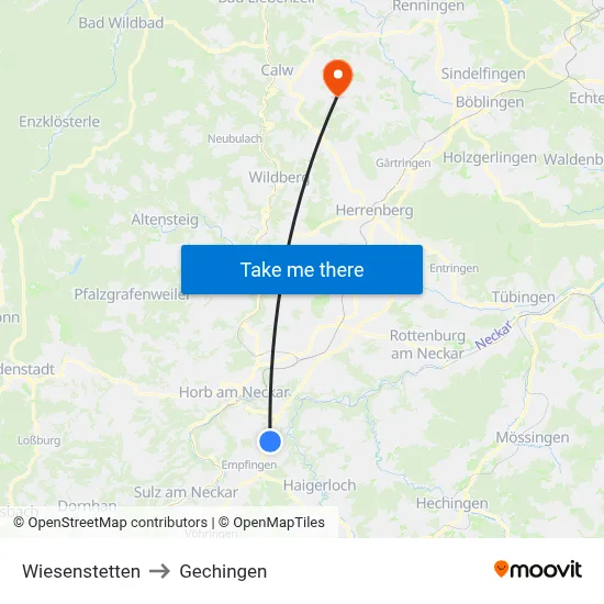 Wiesenstetten to Gechingen map