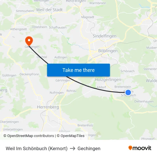 Weil Im Schönbuch (Kernort) to Gechingen map