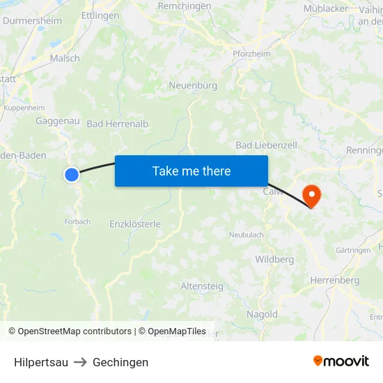Hilpertsau to Gechingen map