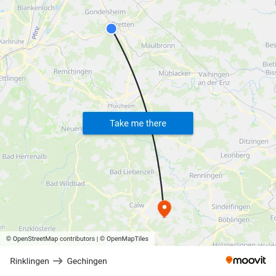 Rinklingen to Gechingen map