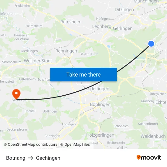 Botnang to Gechingen map