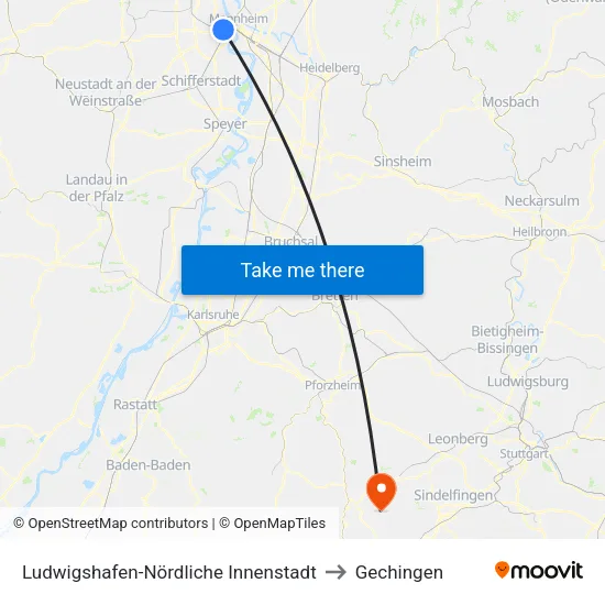 Ludwigshafen-Nördliche Innenstadt to Gechingen map