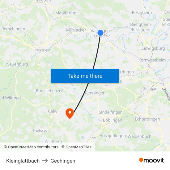 Kleinglattbach to Gechingen map