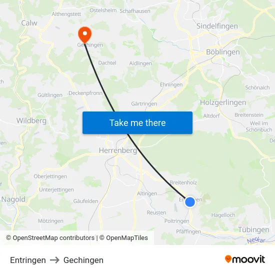 Entringen to Gechingen map
