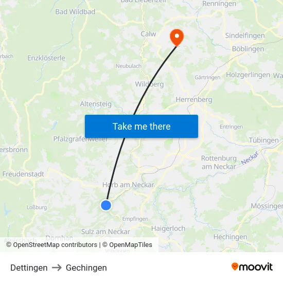 Dettingen to Gechingen map