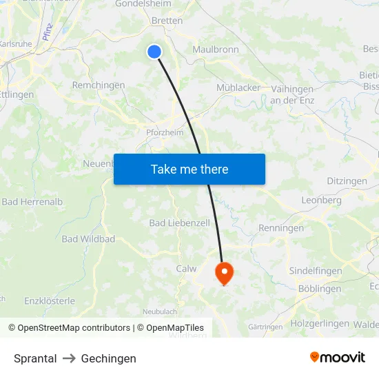 Sprantal to Gechingen map