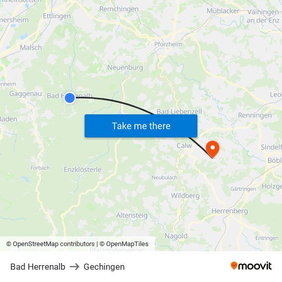 Bad Herrenalb to Gechingen map