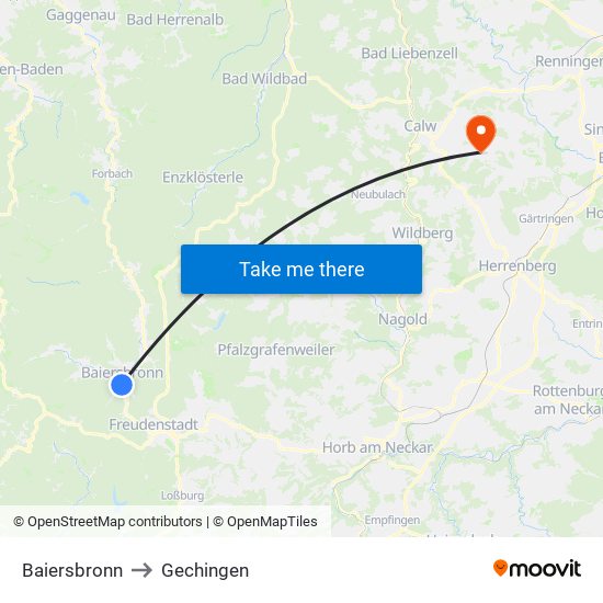 Baiersbronn to Gechingen map