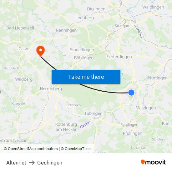 Altenriet to Gechingen map