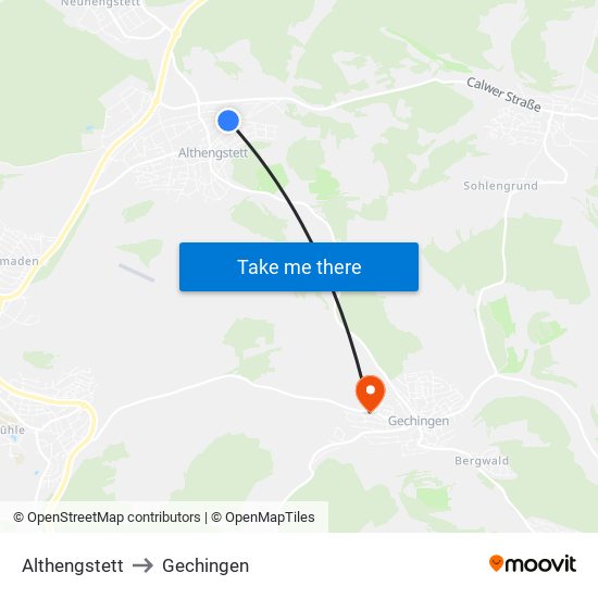 Althengstett to Gechingen map