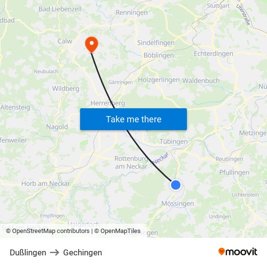 Dußlingen to Gechingen map