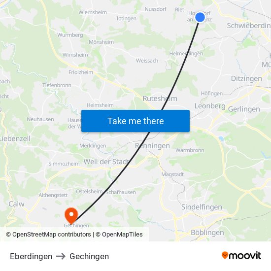 Eberdingen to Gechingen map