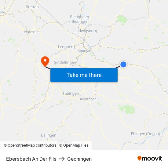 Ebersbach An Der Fils to Gechingen map