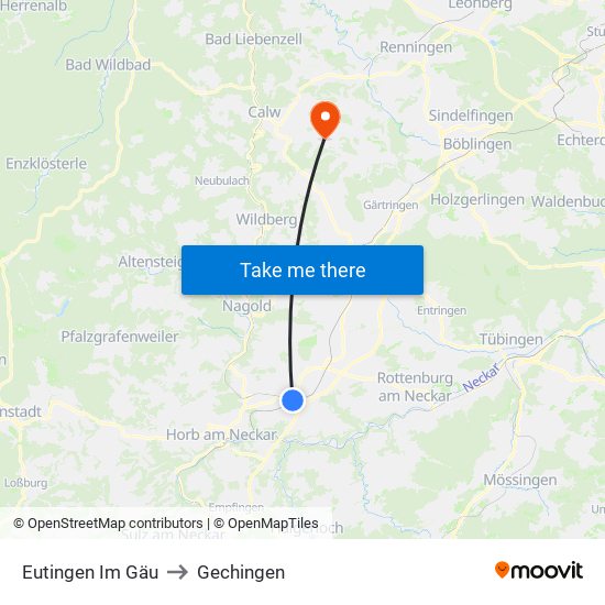 Eutingen Im Gäu to Gechingen map