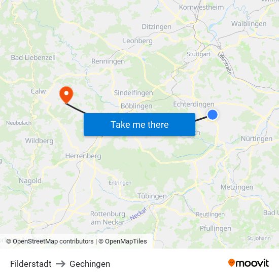 Filderstadt to Gechingen map