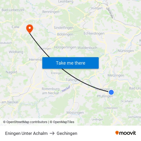 Eningen Unter Achalm to Gechingen map