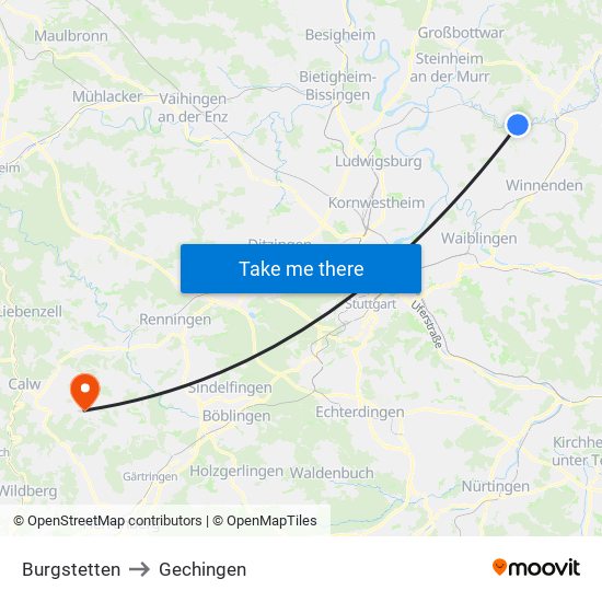 Burgstetten to Gechingen map