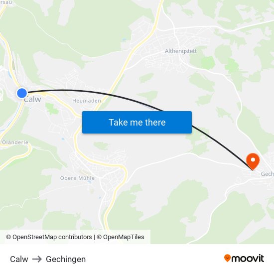 Calw to Gechingen map