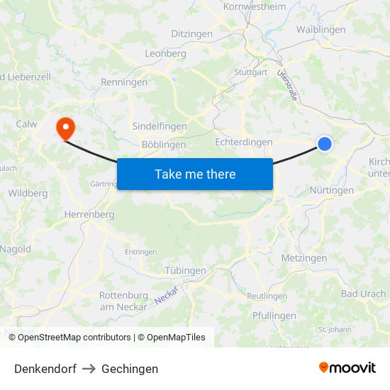Denkendorf to Gechingen map