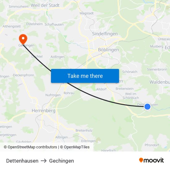 Dettenhausen to Gechingen map