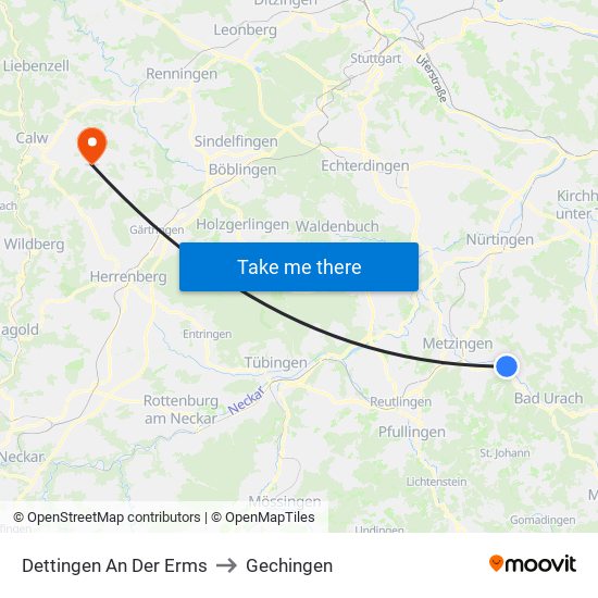 Dettingen An Der Erms to Gechingen map