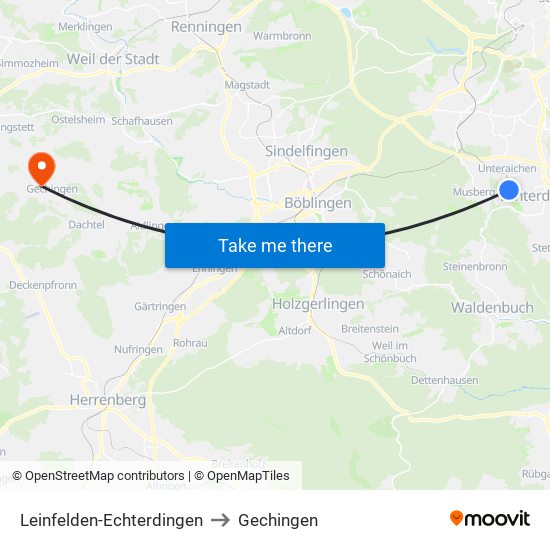 Leinfelden-Echterdingen to Gechingen map