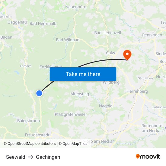 Seewald to Gechingen map